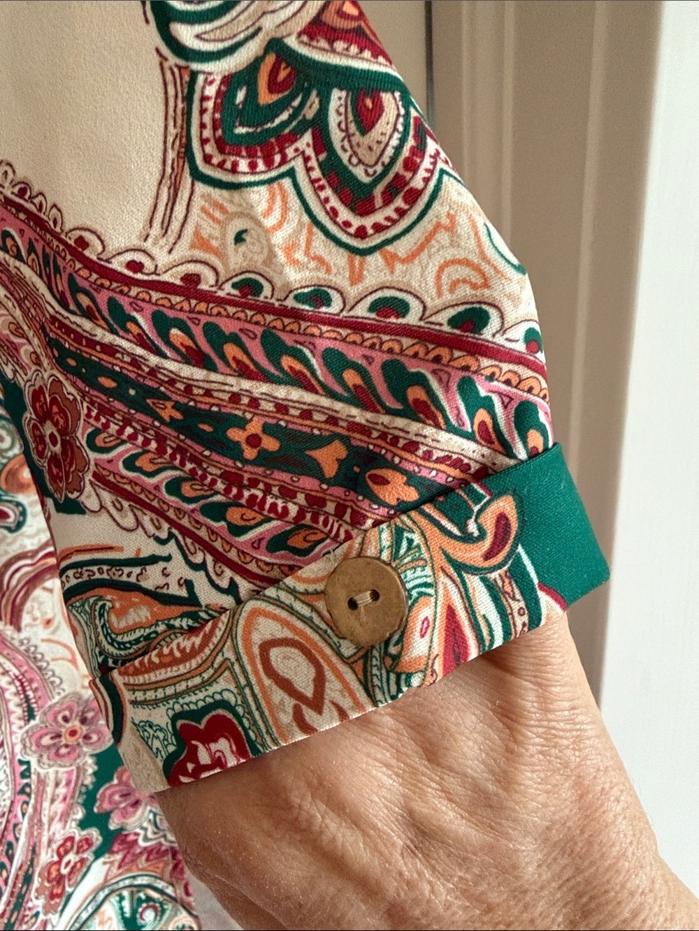 Paisley Shirt Dress/Coverup in Green and Pink - Picture 4 of 9